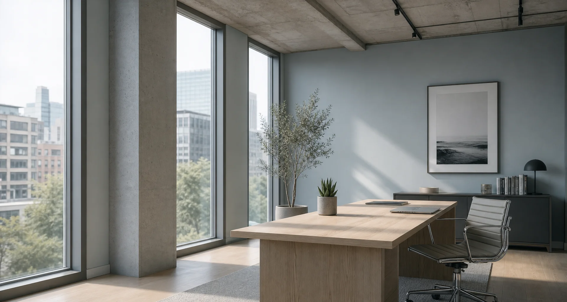 Modern commercial office space with natural daylight