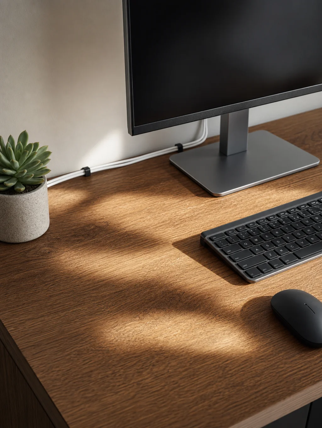 Crafted solid wood workstation detail with precision joinery